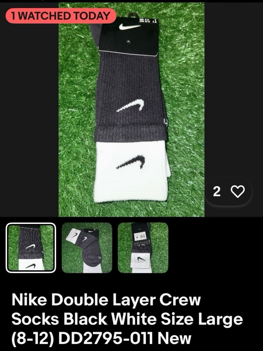 Nike Black and White Double Layer Crew Athletic Socks Sold out!!!